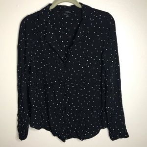 Lucky brand black long sleeve heart pattern blouse
